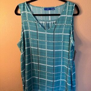 Apt. 9 Essential V-Neck Sleeveless Blouse Women's XL Teal Plaid Print Tank Top